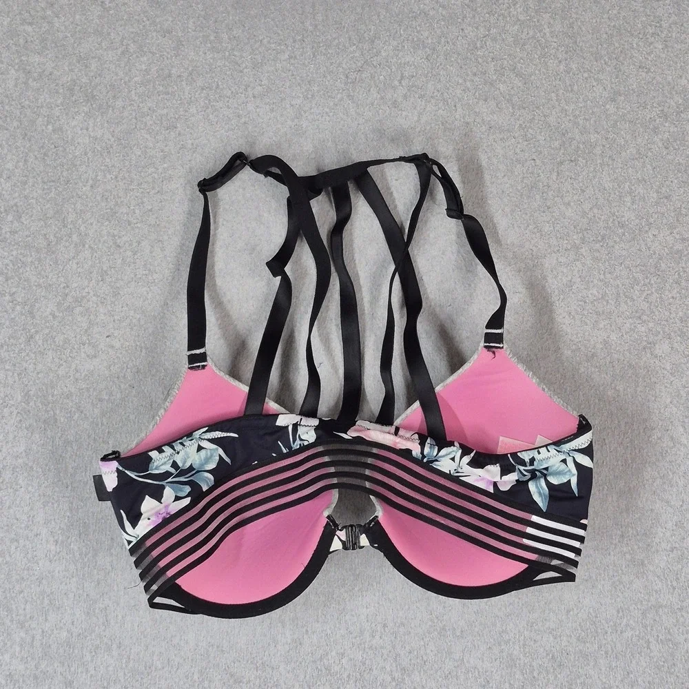 Victoria's Secret PINK Women Bra 36D Black Floral Wear Everywhere Push Up